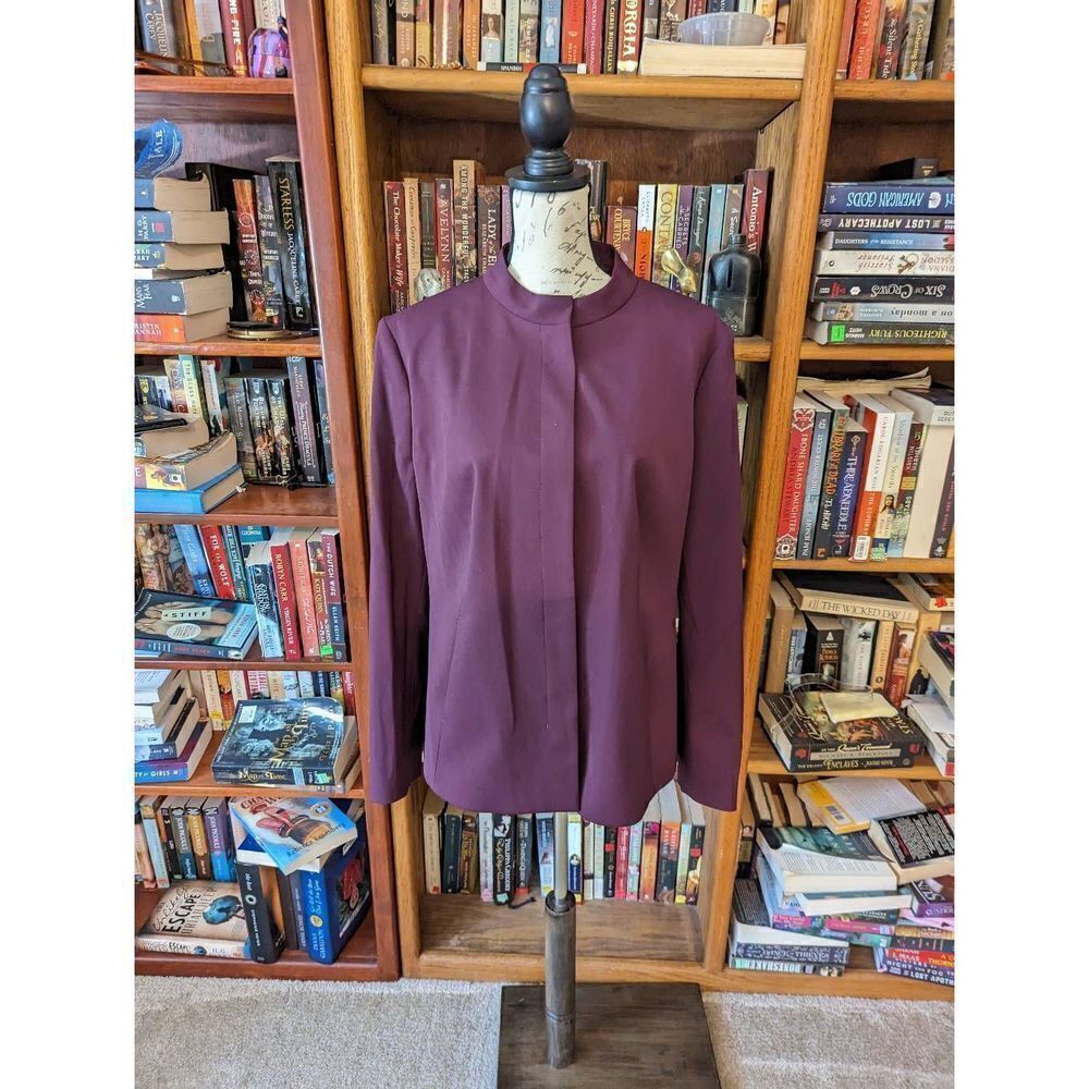 Hugo Boss eggplant purple wool button up jacket nwot sz 14 mandarin collar